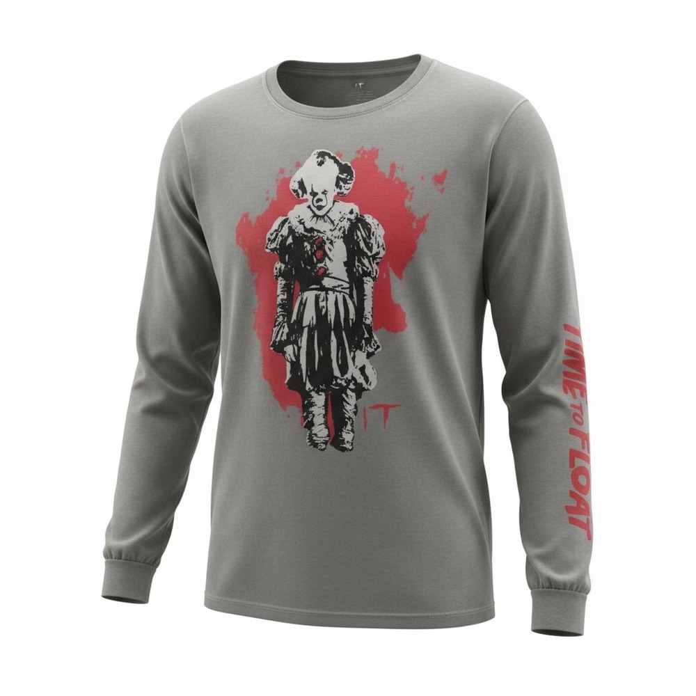 IT Chapter 2 Pennywise Long Sleeve Shirt Mens 2XL Gray Time To Float